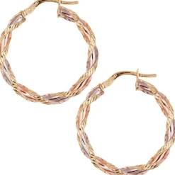 Boucles d'Oreilles Créoles - Or Tricolore - Femme