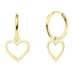Boucles d'Oreilles Créoles Or 18 Carats 750/000 Jaune - Charms Coeurs Pendants