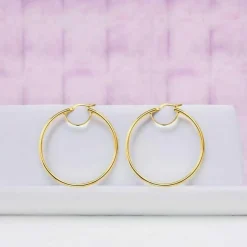 Boucles d'Oreilles Créoles Renforcées - Or Jaune - Diamètre 4.5cm - Femme