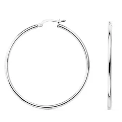 Boucles d'Oreilles Créoles Or 18 Carats 750/000 Blanc - 4cm