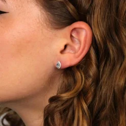 Boucles d'Oreilles Or Blanc Topaze Goutte et Zirconiums