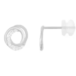 Boucles d'Oreilles Or Blanc et Zirconiums - Motif Anneau Enlacés Sertis