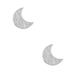 Boucles d'Oreilles Or Blanc Serties de Zirconiums - Lune