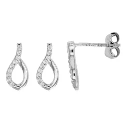 Boucles d'Oreilles Or Blanc Gouttes Pavées de Zirconiums - Femme