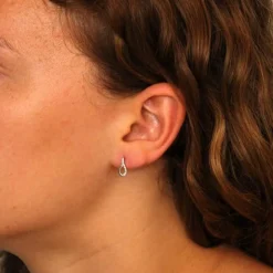 Boucles d'Oreilles Or Blanc Gouttes Pavées de Zirconiums - Femme