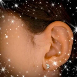 Boucles d'Oreilles Or Blanc Serties de Zirconiums - Etoile et Lune