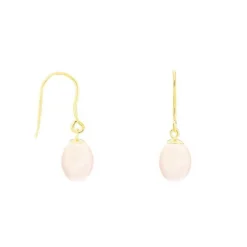 Boucles d'Oreilles Or Jaune Perles de Culture Rose - Dormeuses
