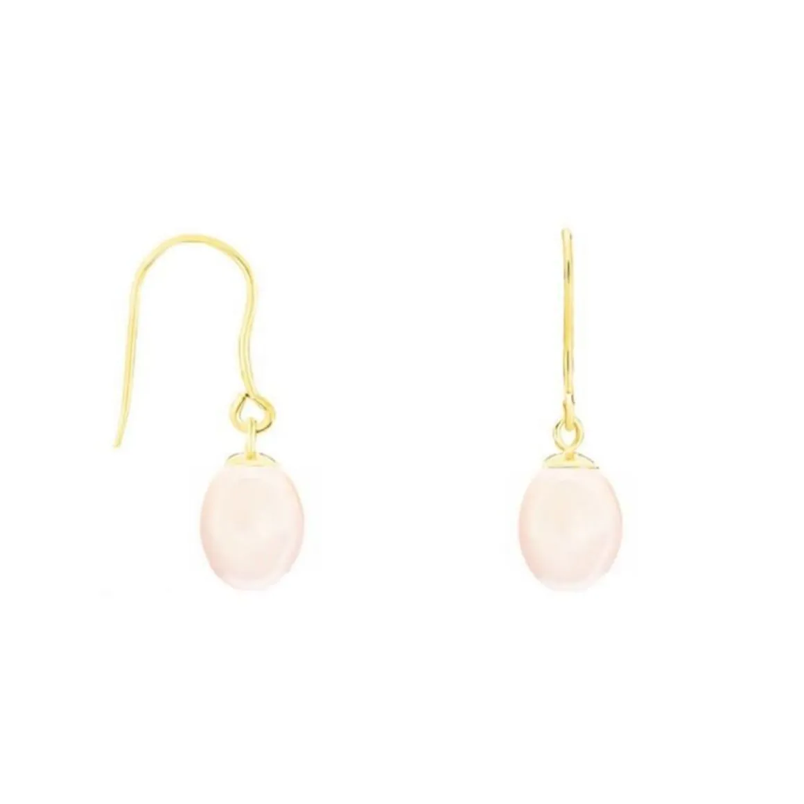 Boucles d'Oreilles Or Jaune Perles de Culture Rose - Dormeuses