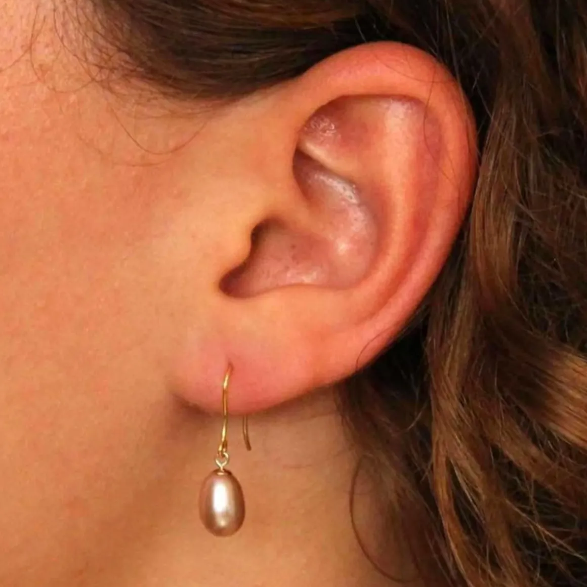 Boucles d'Oreilles Or Jaune Perles de Culture Rose - Dormeuses