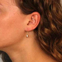 Boucles d'Oreilles Or Jaune Perles de Culture Rose - Dormeuses