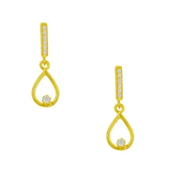 Boucles d'Oreilles Or Jaune - Goutte et Pendant Sertis de Zirconiums
