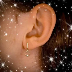 Boucles d'Oreilles Or Jaune - Goutte et Pendant Sertis de Zirconiums