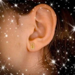 Boucles d'Oreilles Or Jaune - Cadenas et Clef