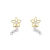 Boucles d'Oreilles Or Jaune - Fleur Sertie de Zirconiums - Femme