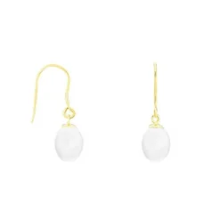 Boucles d'Oreilles Or Jaune Perles de Culture - Dormeuses