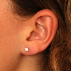 Boucles d'Oreilles Or Jaune et Zirconiums Rond