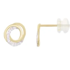 Boucles d'Oreilles Or Jaune et Zirconiums - Motif Anneau Enlacés Sertis