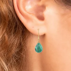 Boucles d'oreilles SC Bohème ornées de deux pierres malachite