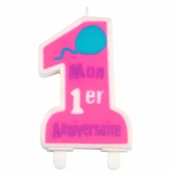 Bougie Mon Premier Anniversaire 9cm Rose