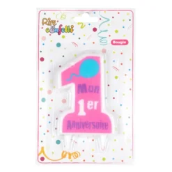 Bougie Mon Premier Anniversaire 9cm Rose
