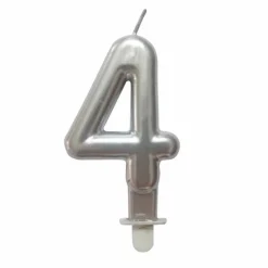 Bougie d'Anniversaire Chiffre 4 7cm Argent