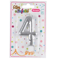 Bougie d'Anniversaire Chiffre 4 7cm Argent