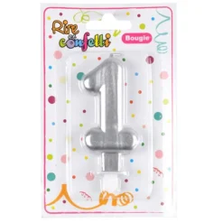 Bougie d'Anniversaire Chiffre 1 7cm Argent