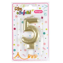 Bougie d'Anniversaire Chiffre 5 7cm Or