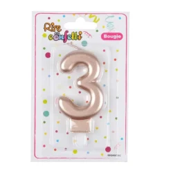 Bougie d'Anniversaire Chiffre 3 7cm Rose Gold