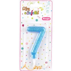 Bougie d'Anniversaire Paillette Chiffre 7 7cm Bleu