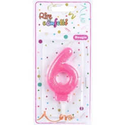 Bougie d'Anniversaire Paillette Chiffre 6 7cm Rose