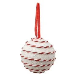 Boule de Noël Pailleté Cordon 8cm Blanc