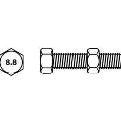 Boulon tête hexagonale et écrou Vissal finition zinguée Ø10 x 60 mm lot de 3