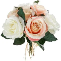 Bouquet de Fleur 7 Roses 30cm Rose & Blanc
