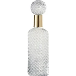 Bouteille Design en Verre Relief 37cm Transparent & Or