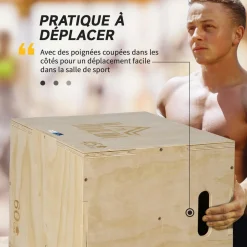 Box jump crossfit - box de pliométrie - collaboration Aosom.fr x FFHandball - 40/45/60H cm - max. 120 Kg - bois