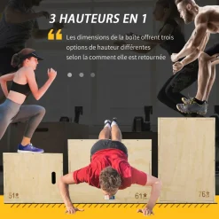 Box jump crossfit - box de pliométrie - collaboration Aosom.fr x FFHandball - 51/61/76H cm - max. 120 Kg - bois