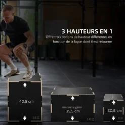 Box jump crossfit - box de pliométrie - boite de saut - 3 hauteurs 30/35/40H cm - charge max. 120 Kg - bois surface antidérapante noir
