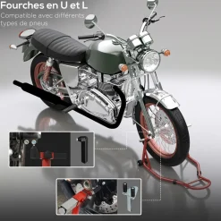 Béquille d'atelier moto avant leve moto support pour moto avec bras oscillant en U et en L, support universel de levage pour atelier en acier rouge