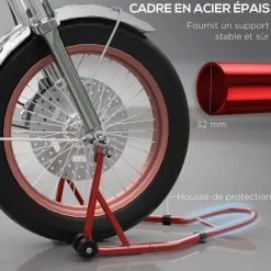 Béquille d'atelier moto avant leve moto support pour moto avec bras oscillant en U et en L, support universel de levage pour atelier en acier rouge