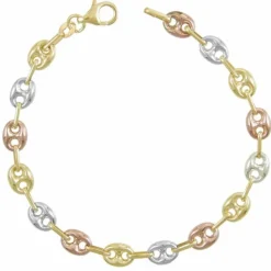 Bracelet 3 Ors - Or Tricolore - Grain de Café Jaune