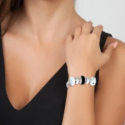 Bracelet de charms perles noirs et blancs et acier SC Crystal