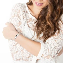 Bracelet de charms perles noirs et blancs et acier SC Crystal