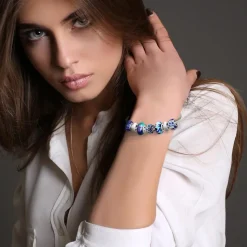 Bracelet de charms perles bleus et acier SC Crystal