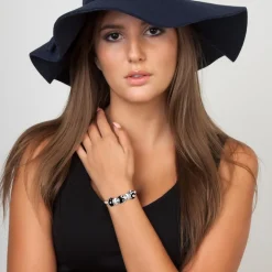 Bracelet de charms perles noirs et acier SC Crystal