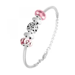 Bracelet de charms perles roses et acier SC Crystal
