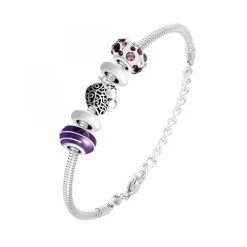 Bracelet de charms perles violets et acier SC Crystal