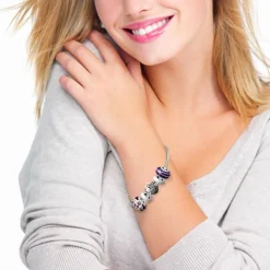 Bracelet de charms perles violets et acier SC Crystal