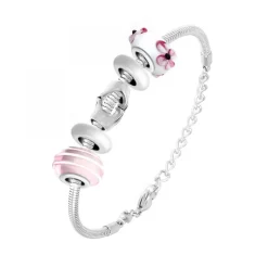 Bracelet de charms perles roses et acier SC Crystal