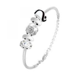 Bracelet de charms perles blancs et acier SC Crystal